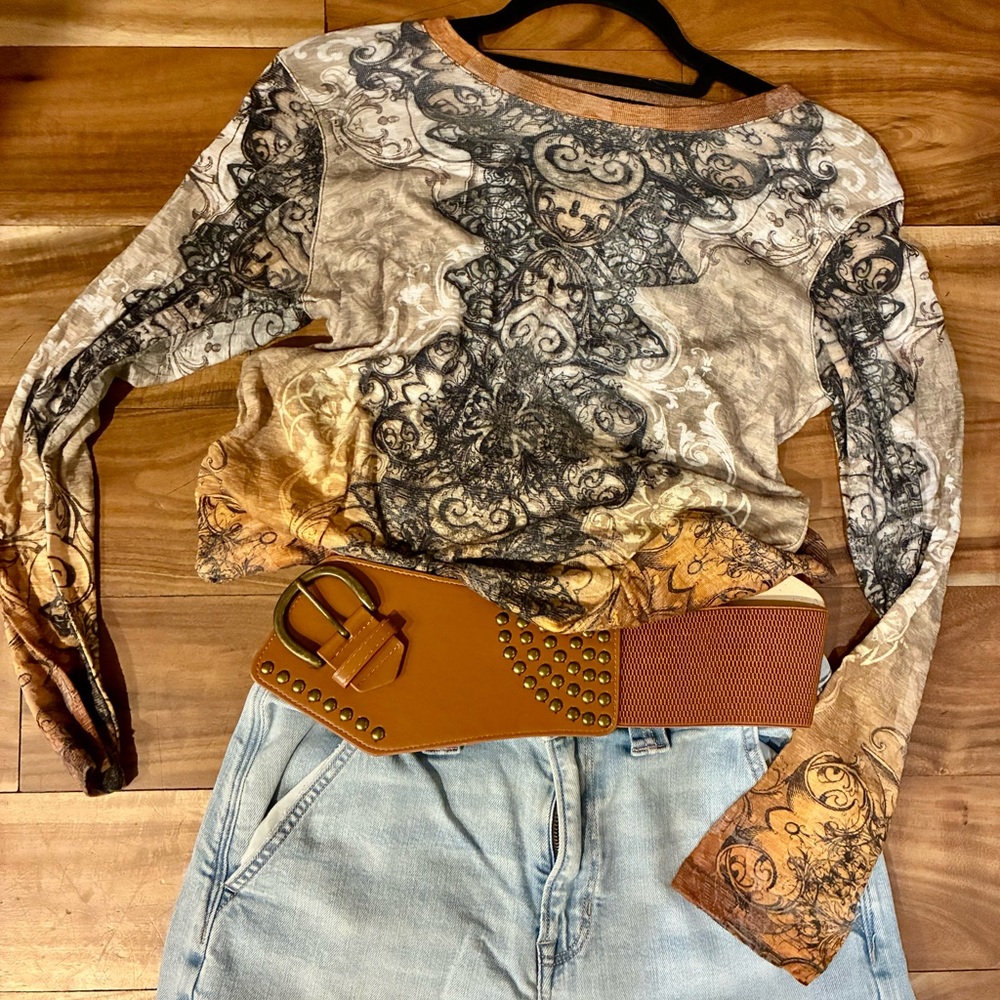 Vintage boho David Cline long sleeve top